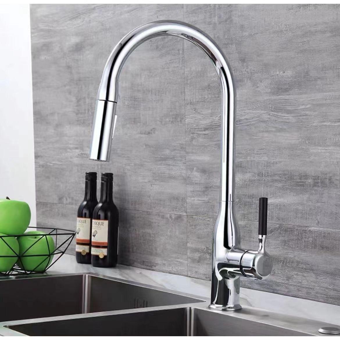 

All-Copper Rotating Pull-Out Kitchen Faucet - White, Hot & Cold, Universal Design Stainless Steel Version
