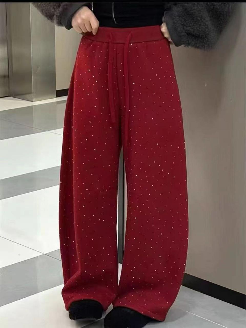 

Fashionable Silver High-Waisted Wide-Leg Drawstring Pants – Women s Winter Casual Straight-Leg 2XL [140-155 lbs]