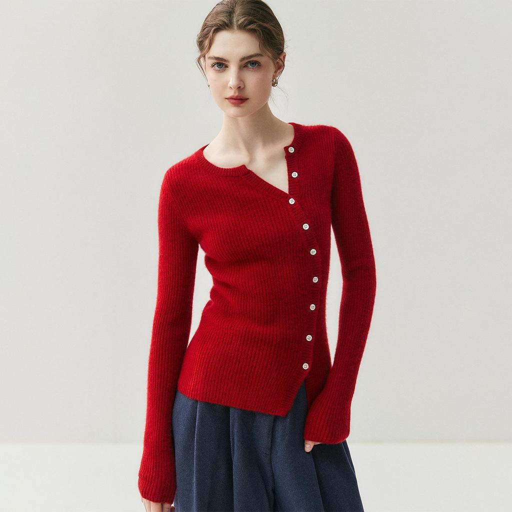 2025 Autumn/Winter Women's V-Neck Slim Fit Cashmere Cardigan - Two-Way Wear, Versatile Knit Jacket