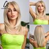 Natural Wavy Blonde Synthetic Wigs Medium Length Layered Hair with Side Bangs for Women Daily Party Cosplay Heat Resistant Fiber