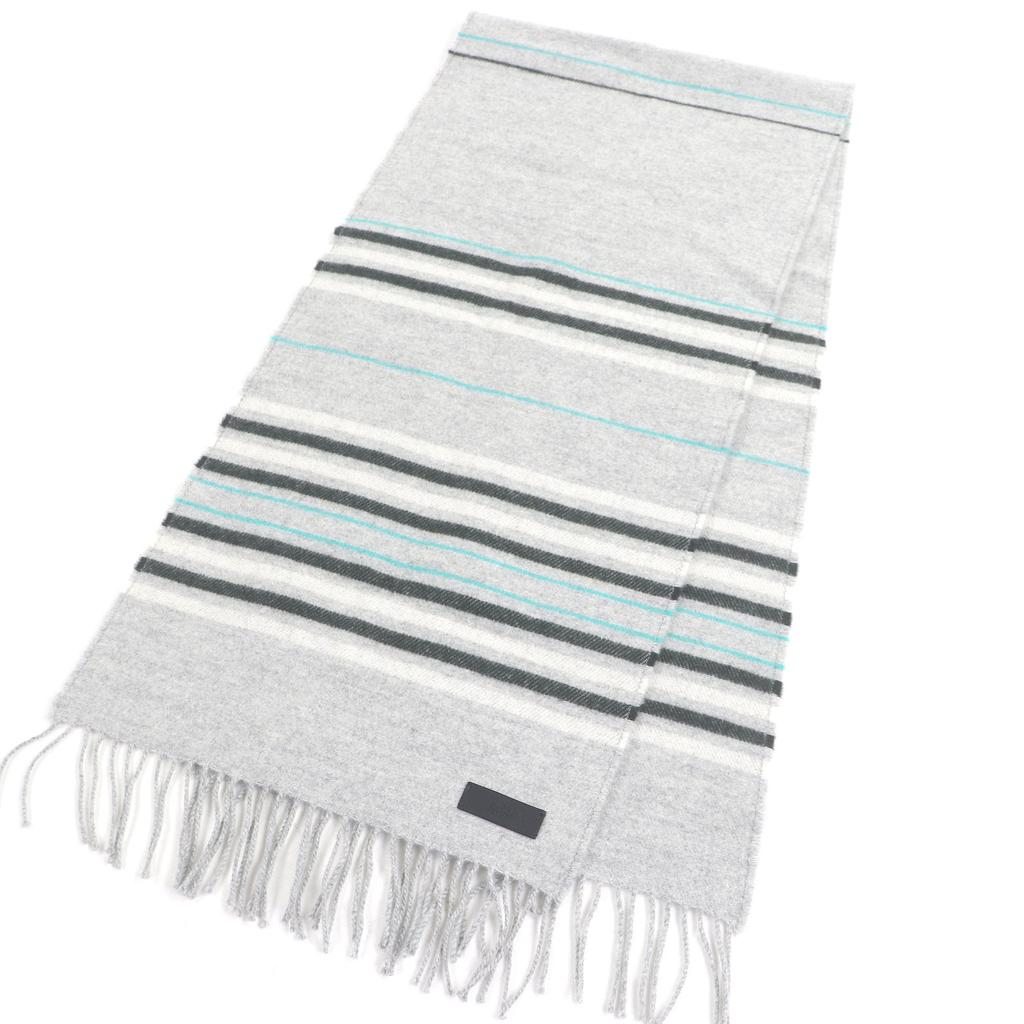 Ausgezeichneter HERMES Schal Neo-Rocabale Bordüre Fransen Hellgrau Kaschmir Herren Gebraucht