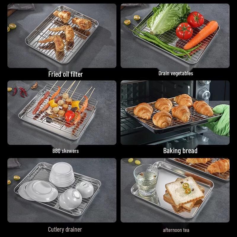 ZISIZ 304 Stainless Steel Rectangular Serving Tray with Lid