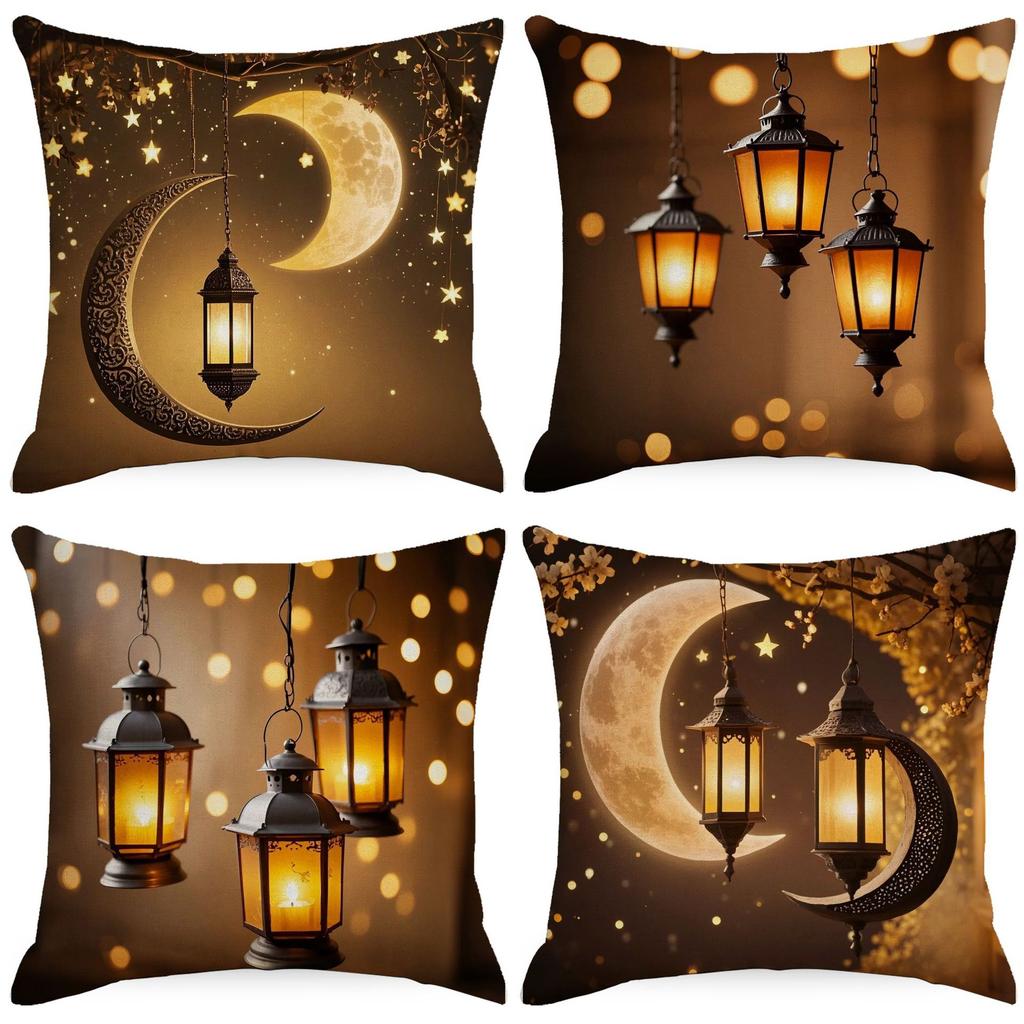 Ethnic Golden Moon Pillowcase Festive Home Decoration Lantern Seat Pillow Living Room Home Sofa Hug