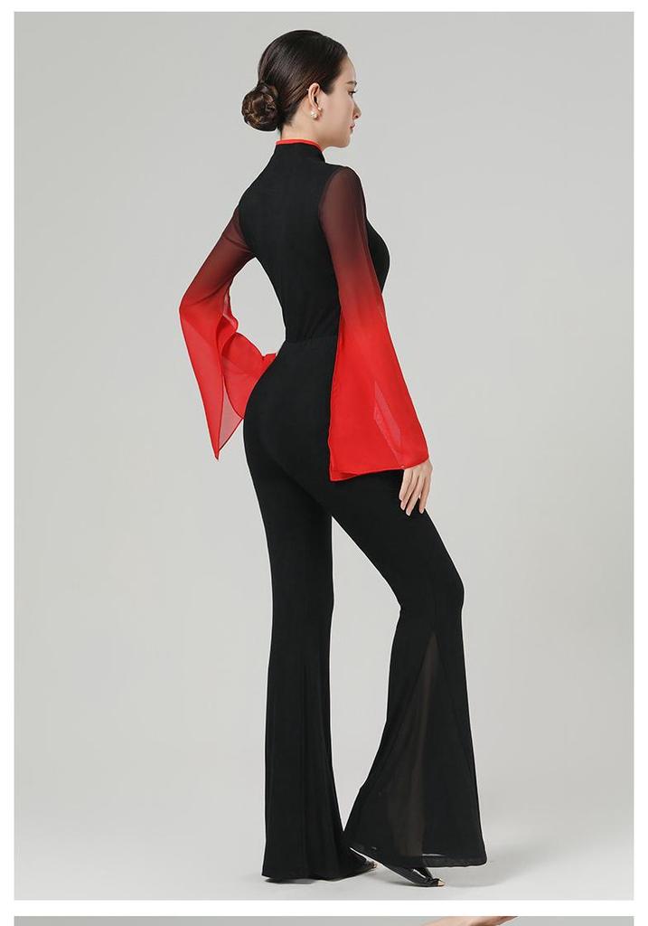 Women's Elegant Bell Sleeve Dancewear Set for Classical Dance, Etiquette, and Fashion Shows