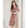 Women's Mulberry Silk Printed Drawstring Midi Dress