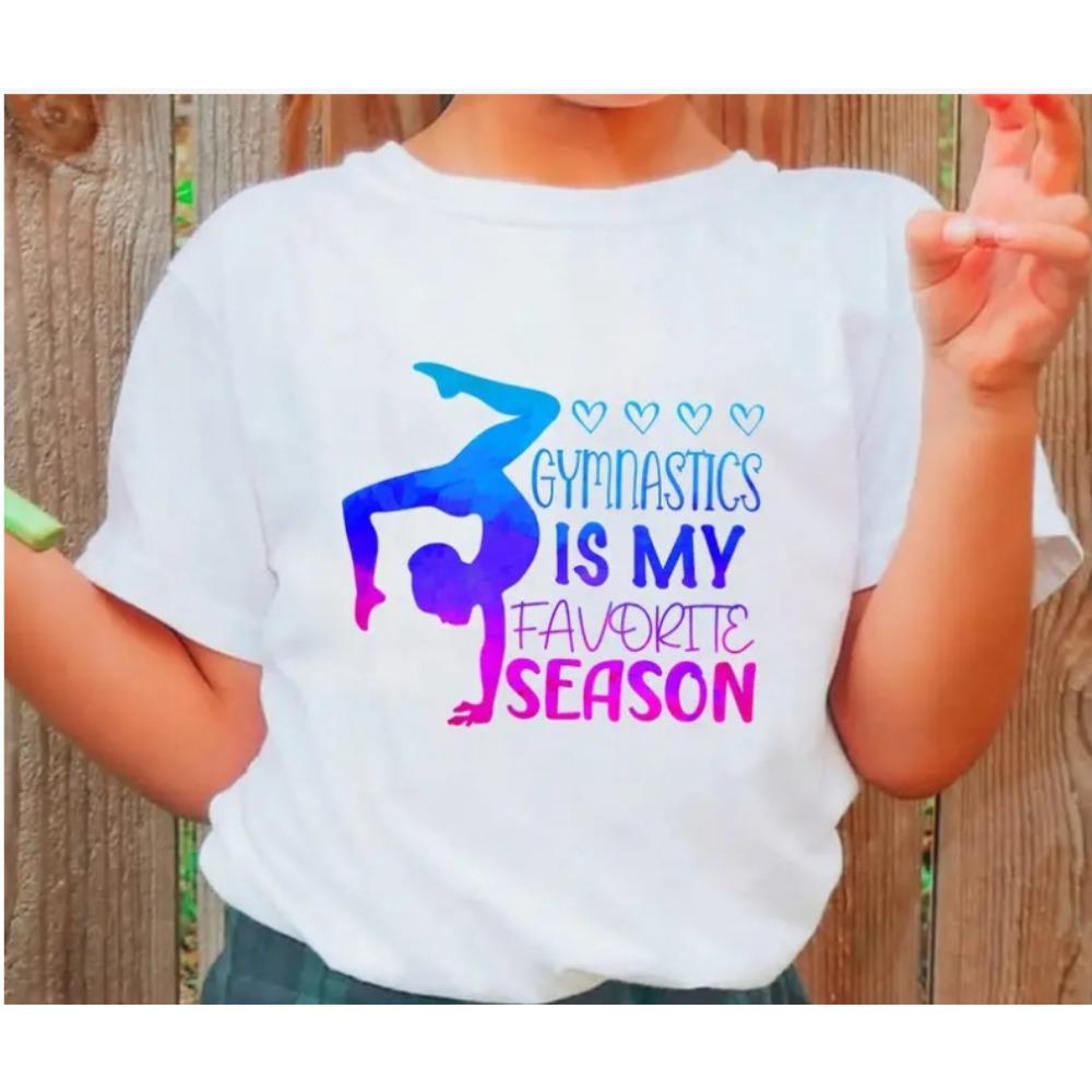 Söt T-shirt med tryck av gymnastikdansare för barn Danskläder för flickor Baby-t-shirt Söta vardagliga kortärmade barntoppar