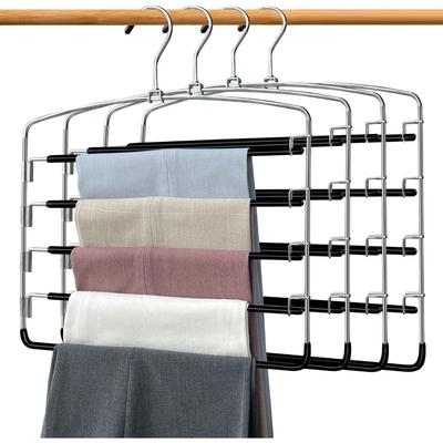 Pant Hanger 4-piece Set, Swing-arm Pants Rack, Space-saving Pant Hanger, 5-layer Non-slip Jeans Hanger