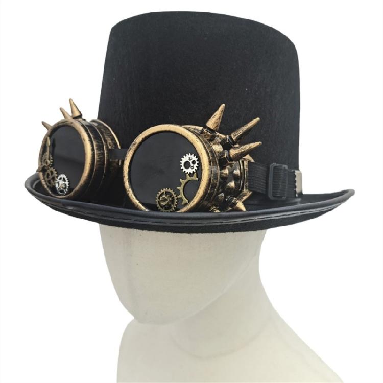 Trendiger Mechanisches Zahnrad Hoher Hut Cosplay Kostüm Kopfschmuck mit Nietenbesetzten Schutzbrillen für Cocktailparty Verkleidung