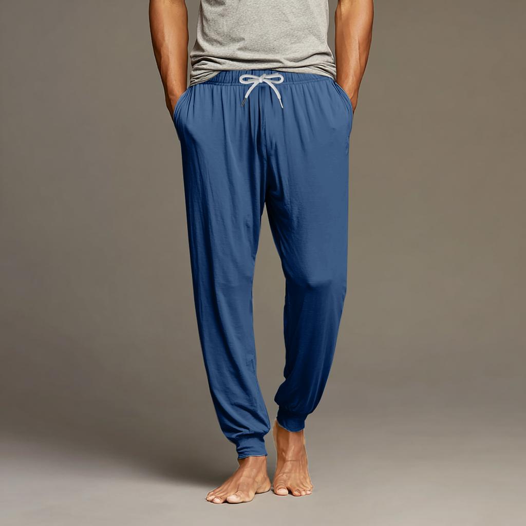 Men's Drawstring Pocket Cuffed Casual Pants Home Sleep Pants