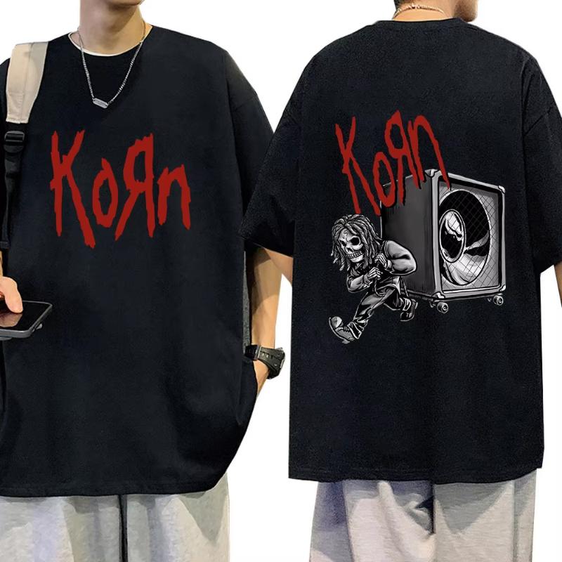 Summer Men Summer Polyester T-Shirt Fashion Top Tees Male Casual Short Sleeve Clothing Korn Music Streetwear Rock Band Unisex