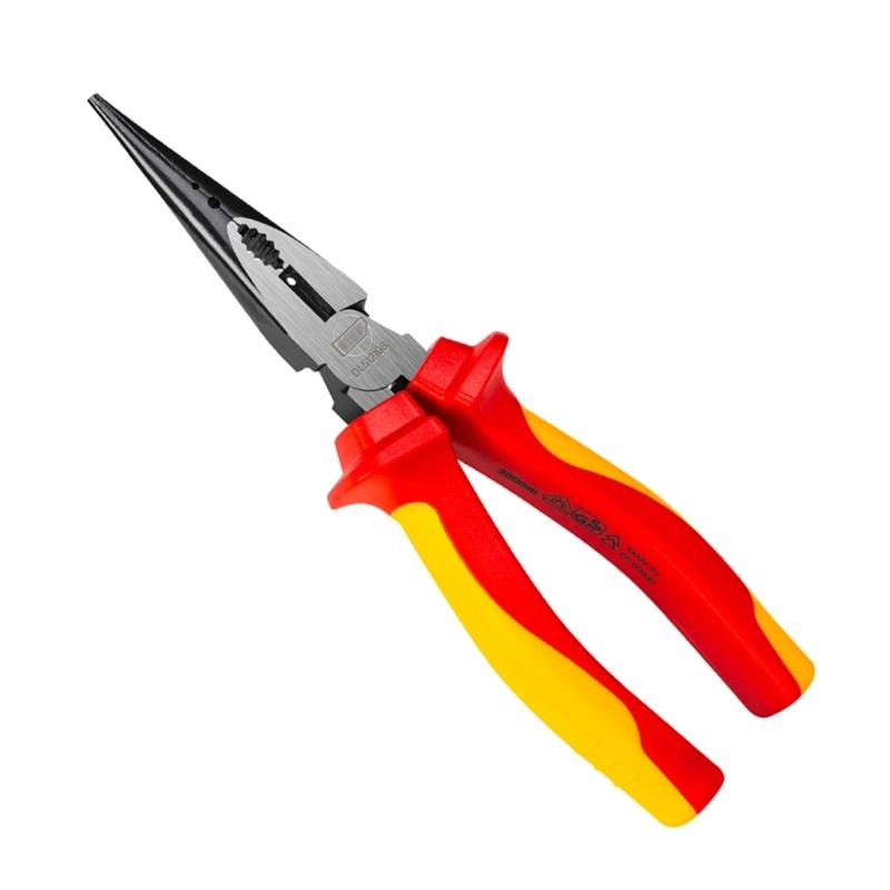 1000V Electrician's 200mm Insulated Long Needle Nose Plier, 1000V High Voltage, for Electric Vehicles, Jaws Hardness