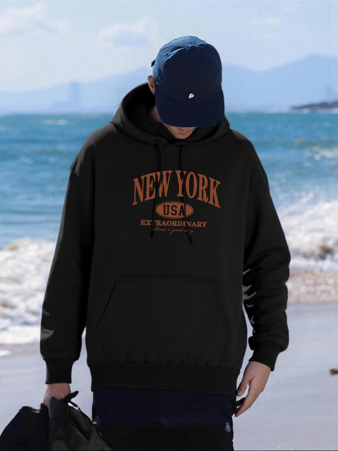 

New York Usa Art Letter Printing Men Hoodie Fleece Soft Hoody Casual Multicolor Pullover Male Comfortable Loose Streetwear 3XL