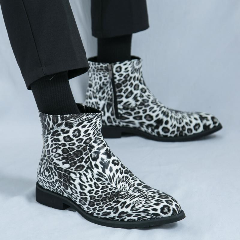 Pánské podzimní kotníkové boty s leopardím vzorem 2025 velká velikost 46 špičaté pánské společenské boty business casual pánské kožené boty botas para hombre