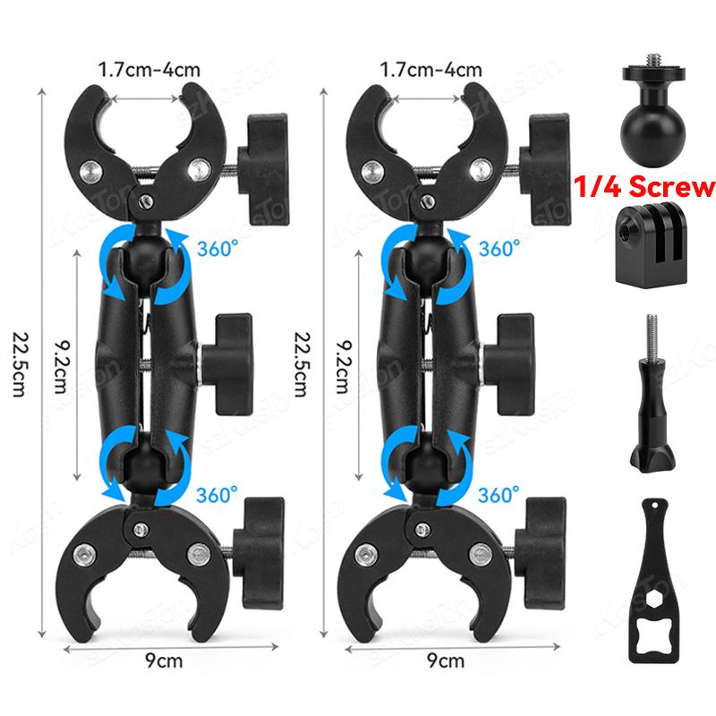For GoPro 13 12 11 10 9 DJI Action 5 Pro Super Camera Clamp Mount Adapter Double Head Holder for Motorcycle Bracket Selfie Stick
