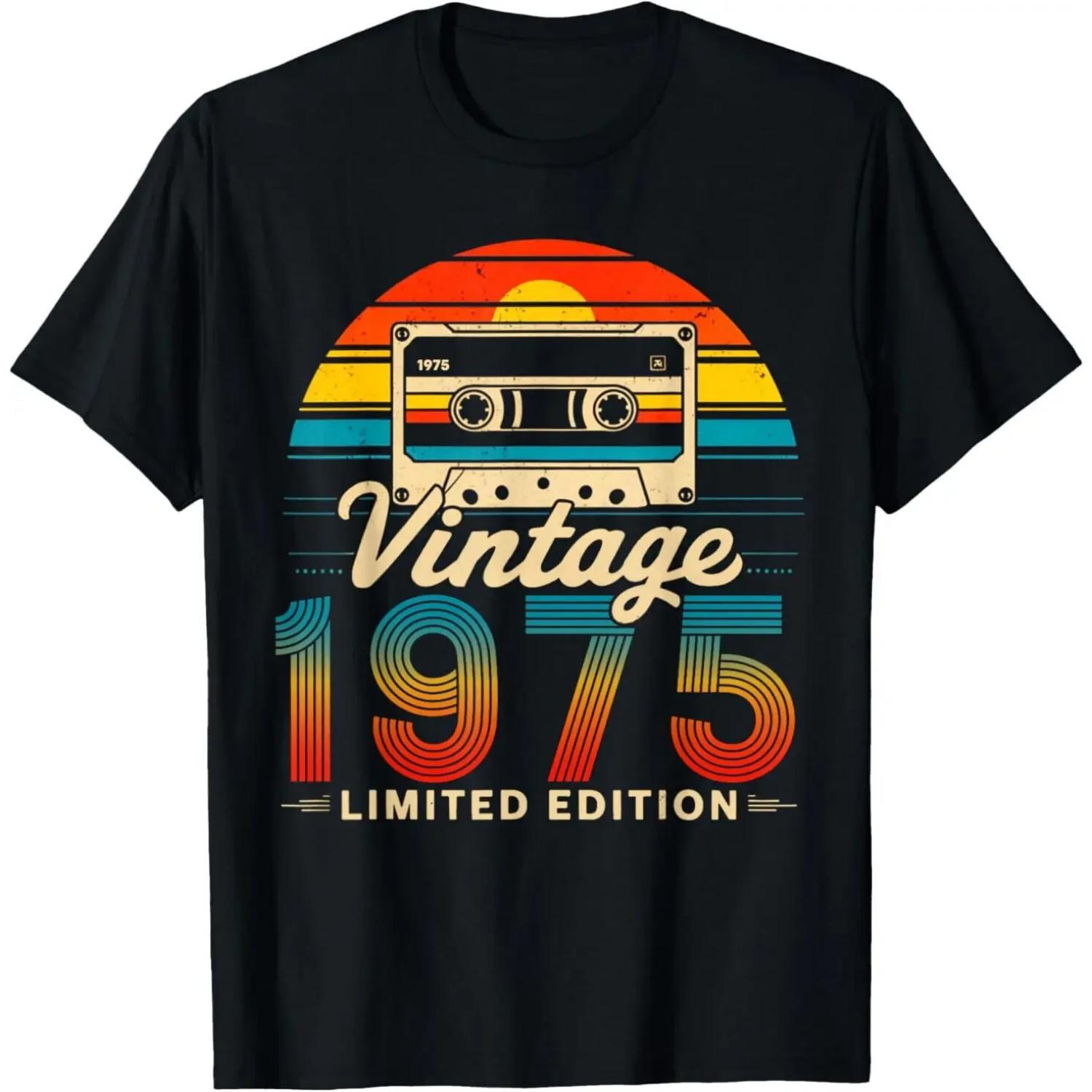

1975 Retro 50th Birthday T-Shirt Old Gifts 50 Years Vintage Born in Funny Y2k Clothes Street Fashion Graphic T Shirts Cotton S