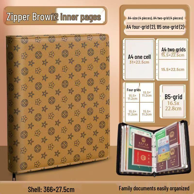 Family Document Storage Bag: Leather Magnetic Buckle A4 Album for Certificates, Receipts & Documents