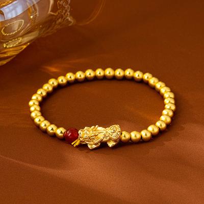 Pulseira Areia Dourada, Estilo Palácio, Pulseira Pixiu com Contas em Método Antigo para Mulheres, Retrô, Joia com Cor Duradoura