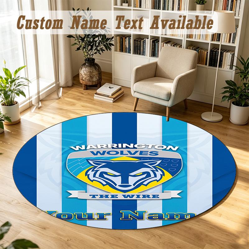 Round Rug Custom NameWarrington Wolves FC Pattern Non Slip Carpet Home Floor Decor