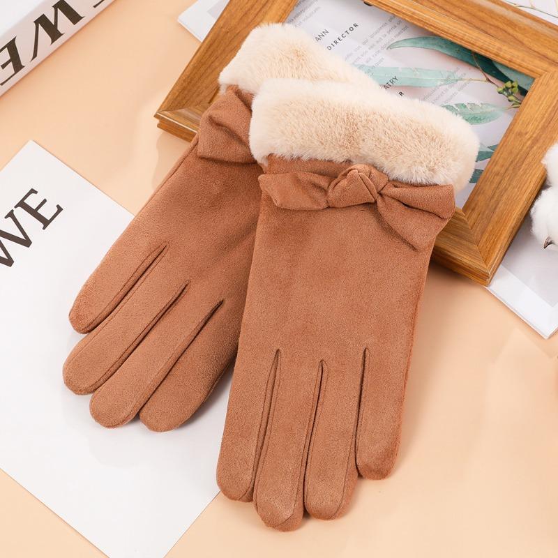 Warm Gloves, Women's Suede Gloves, Driving Outdoor Cycling, Fluffy Thickened Touch Screen, Autumn and Winter Gloves