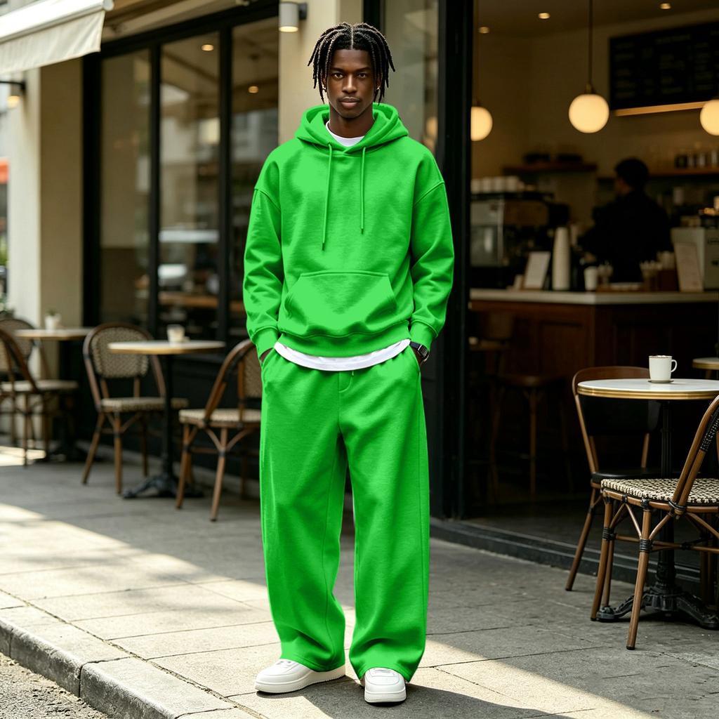 Men's Casual Tracksuit 2 Piece Outfit with Hoodie and Wide Leg Pants Loose Fit