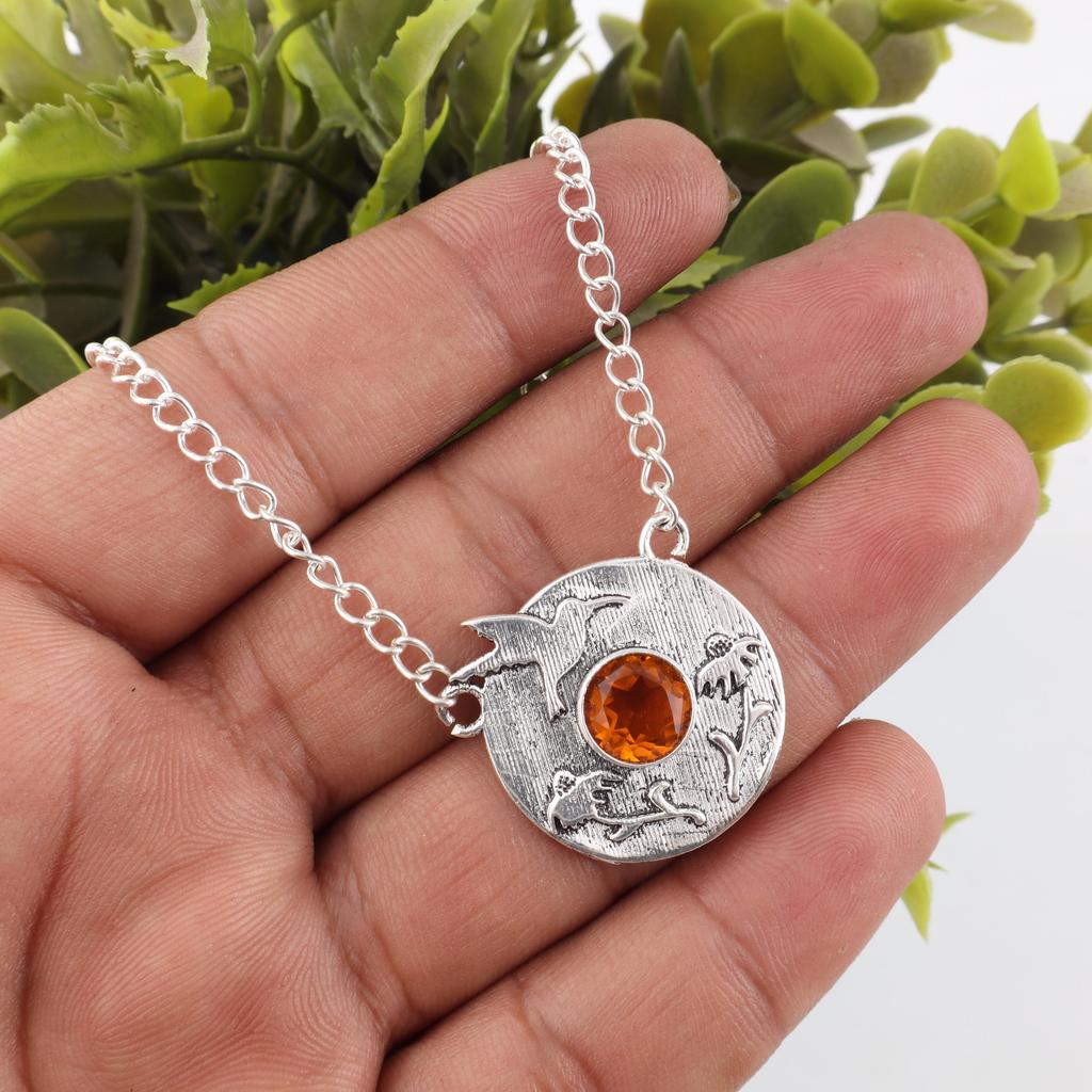 Citrine Pendant Gemstone Jewelry, 925 Solid Sterling Silver Pendant, Handmade Jewelry Birthstone Pendant, Gift For Him