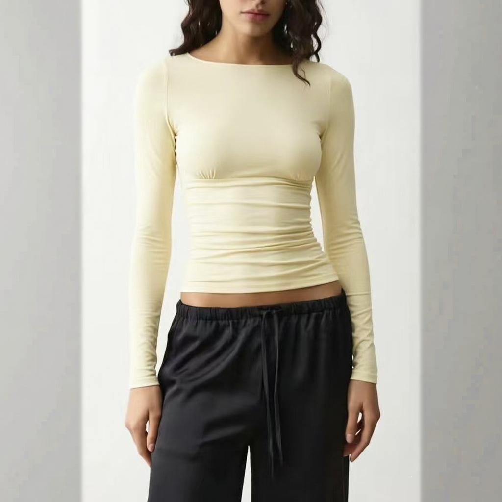 Damen Off-Shoulder Raffung Taille Slim Fit Cropped T-Shirt für Lässigen Sommer