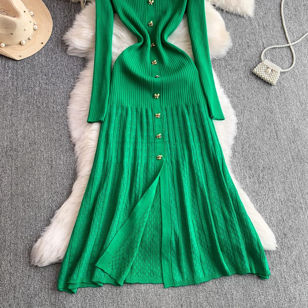 Autumn Winter Women Brand Designer Runway Party Dresses Full Sleeve Knitted Sweater Long Midi Pullover Fishtail Dress