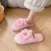 Wearing Flat-bottomed Flower Fluffy Slippers To Keep Warm and Comfortable, Home One-word Cotton Slippers 2025 Winter New Models