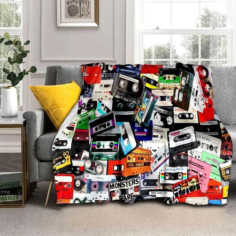 3D Music Cassette Tape Retro Pattern Blanket,Soft Throw Blanket for Home Bedroom Bed Sofa Picnic Travel Office Cover Blanket Kid