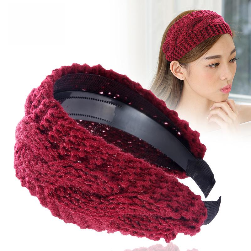 Breites Stirnband aus gestrickter Wolle – Koreanische Herbst-/Winterausgabe