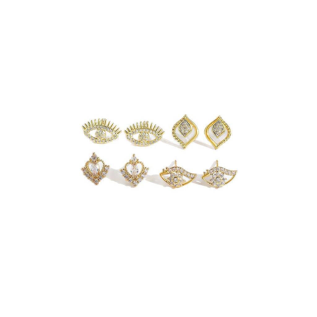 Copper-Plated Gold & Silver Demon Eye Earrings with Zircon for Women - Niche Luxury Design