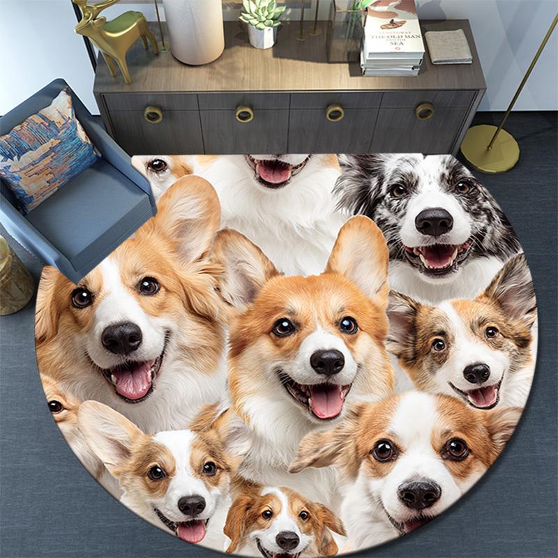 Corgi Round Area Rug,Carpet Rug for Living Room Bedroom Sofa Playroom Decor,Non-slip Floor Mat