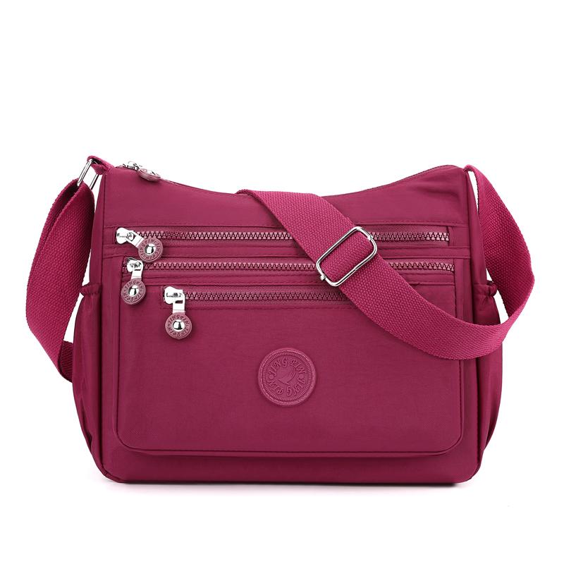 

Повседневная простая женская сумка через плечо из нейлона, много карманов, водонепроницаемая сумка-мессенджер, однотонная женская сумка через плечо для прогулок красный