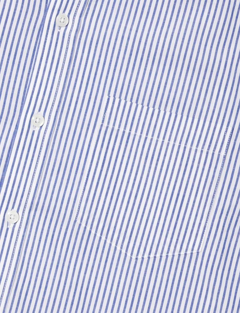 Amazon Essentials Men's Regular Fit Casual Long Sleeve Poplin Shirt, Blue and White, Vertical Stripes, Size L