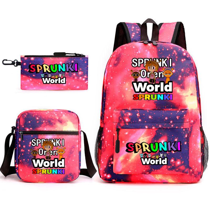 New rhythm box game merchandise primary school bag sprunki cartoon starry sky backpack 3-piece set D