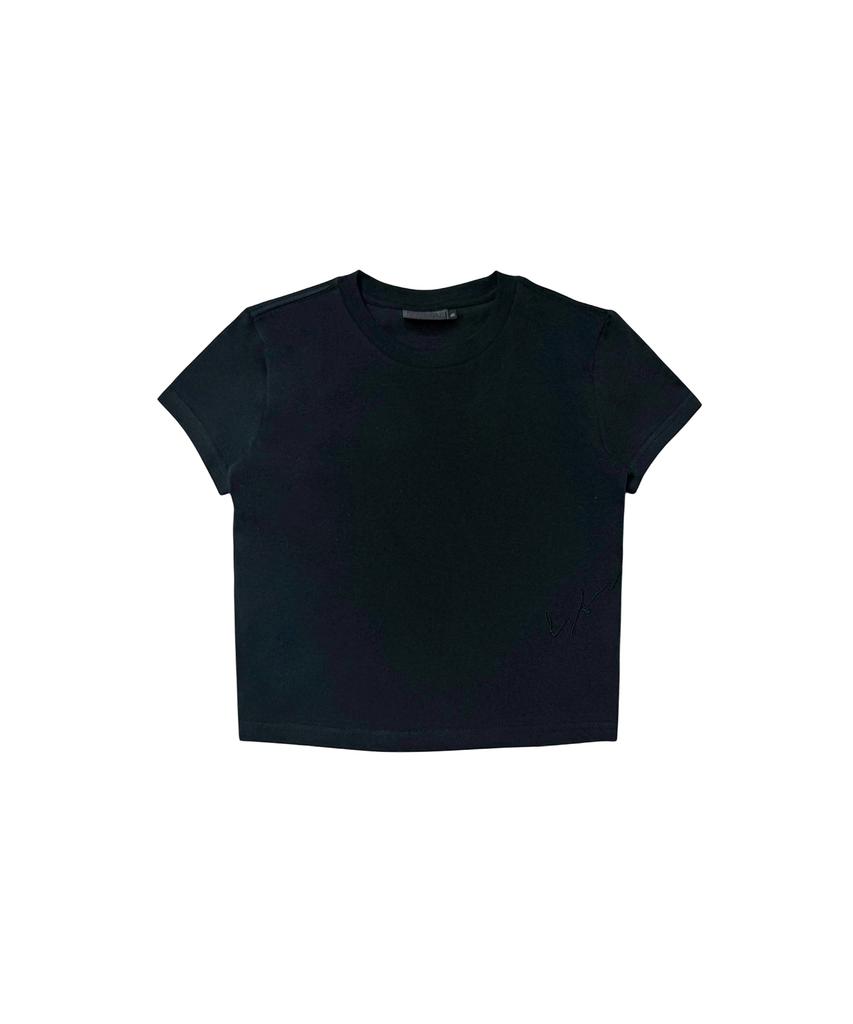 Yuseuteule Waist Embroidered Short Sleeve T-Shirt (Black)