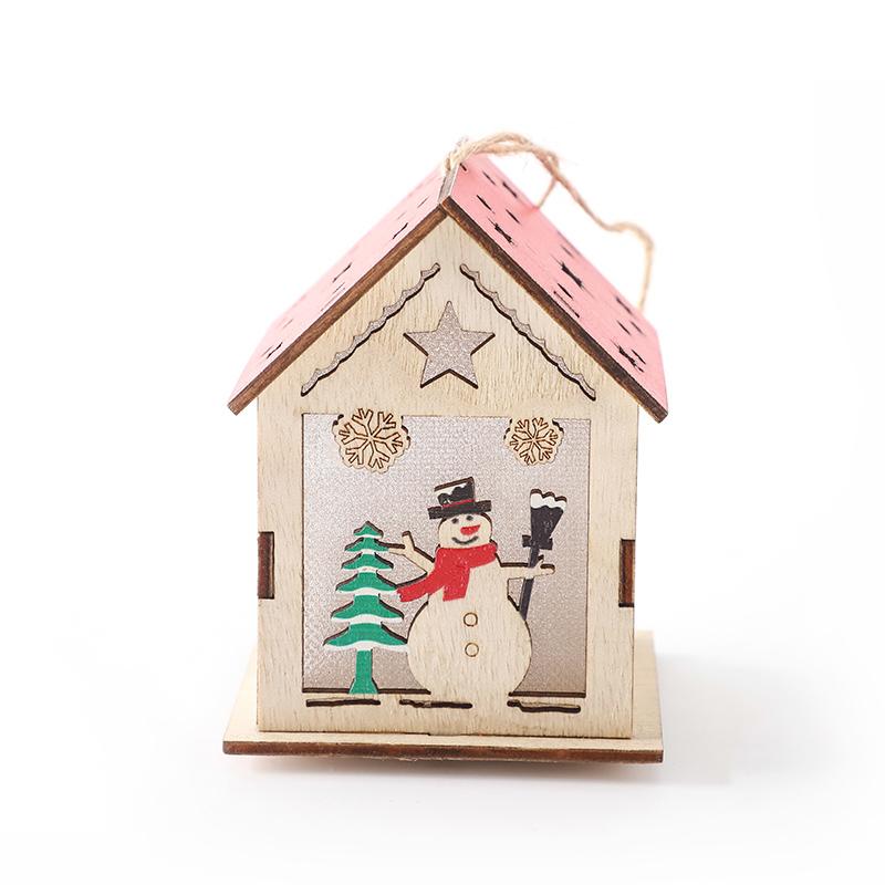 2025 New Year Wooden Light Christmas Decorations Creative Modeling Glow Cabin Snowman Battery Powered Holiday Decor