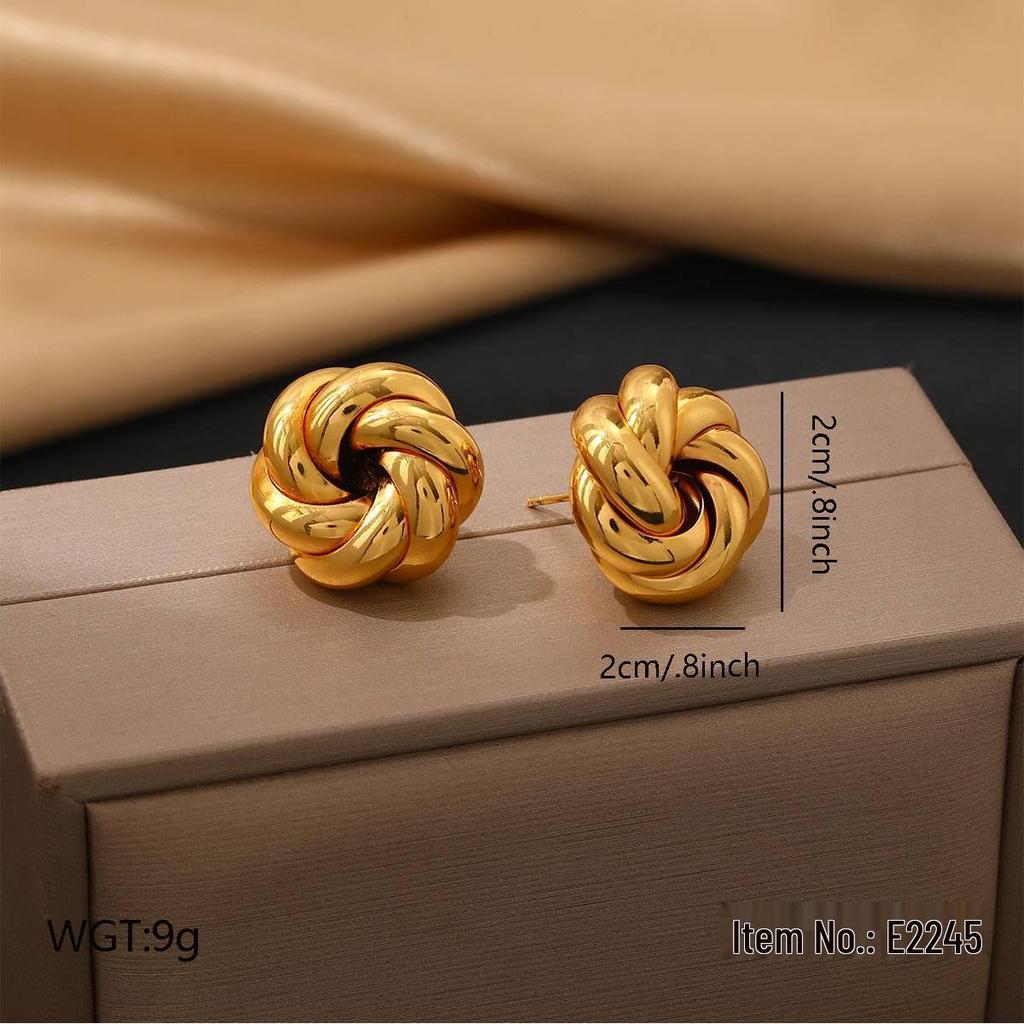 Gold C-Shaped Round Hoop Earrings with Bright Surface, French Light Luxury, High-End Stainless Steel