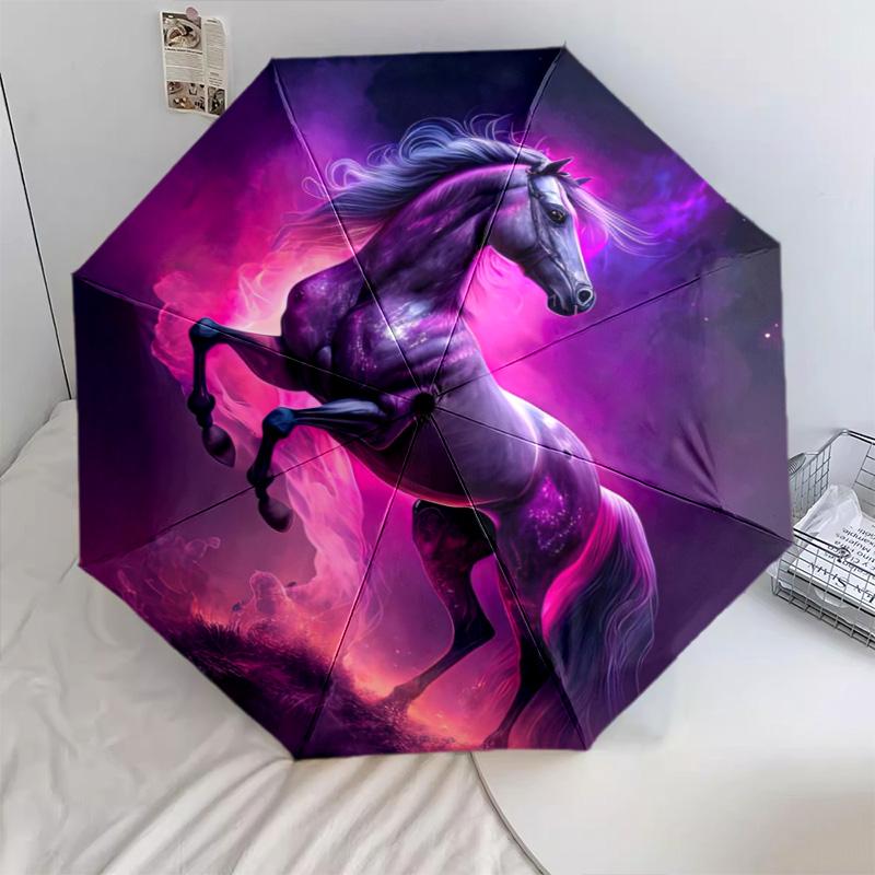 1Pc Horses Motion Automatic Umbrella - Suitable Travel Outdoor Portable Umbrella Birthday Gift Daily Essentials