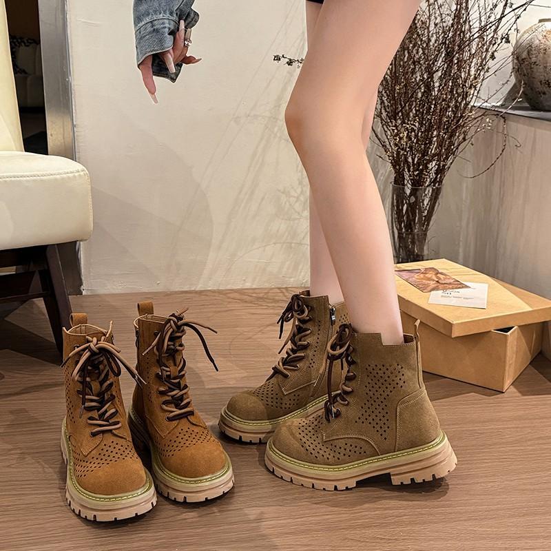 Outdoor Hollow Inner Heightening Martin Boots Women's 2025 New Summer Breathable Short Boots Brown Western Mountaineering Cowboy Boots