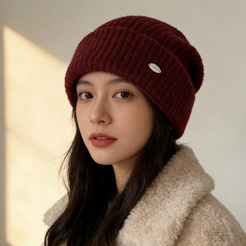 Loose Big Head Circumference Knitted Hat Winter Warm Knitted Stacking Hat Women's Thickened Wool Hat