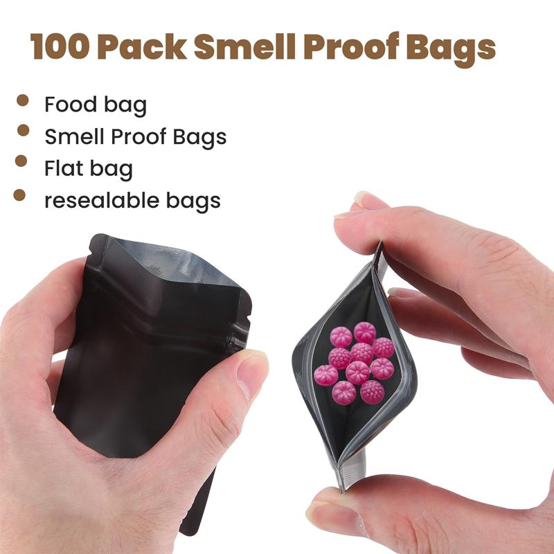 Abgh-100 Pack Geruchsdichte Beutel - 3 X 4 Zoll Wiederverschließbare Mylar-Beutel Folienbeutel Flacher Reißverschlussbeutel Mattes Schwarz Qualität