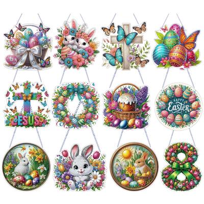 Easter 2D Flat DIY Hanging Diamond Art Kits Special Shape Rhinestone Diamond Art Window Pendants Wall Decor for Home & Windows