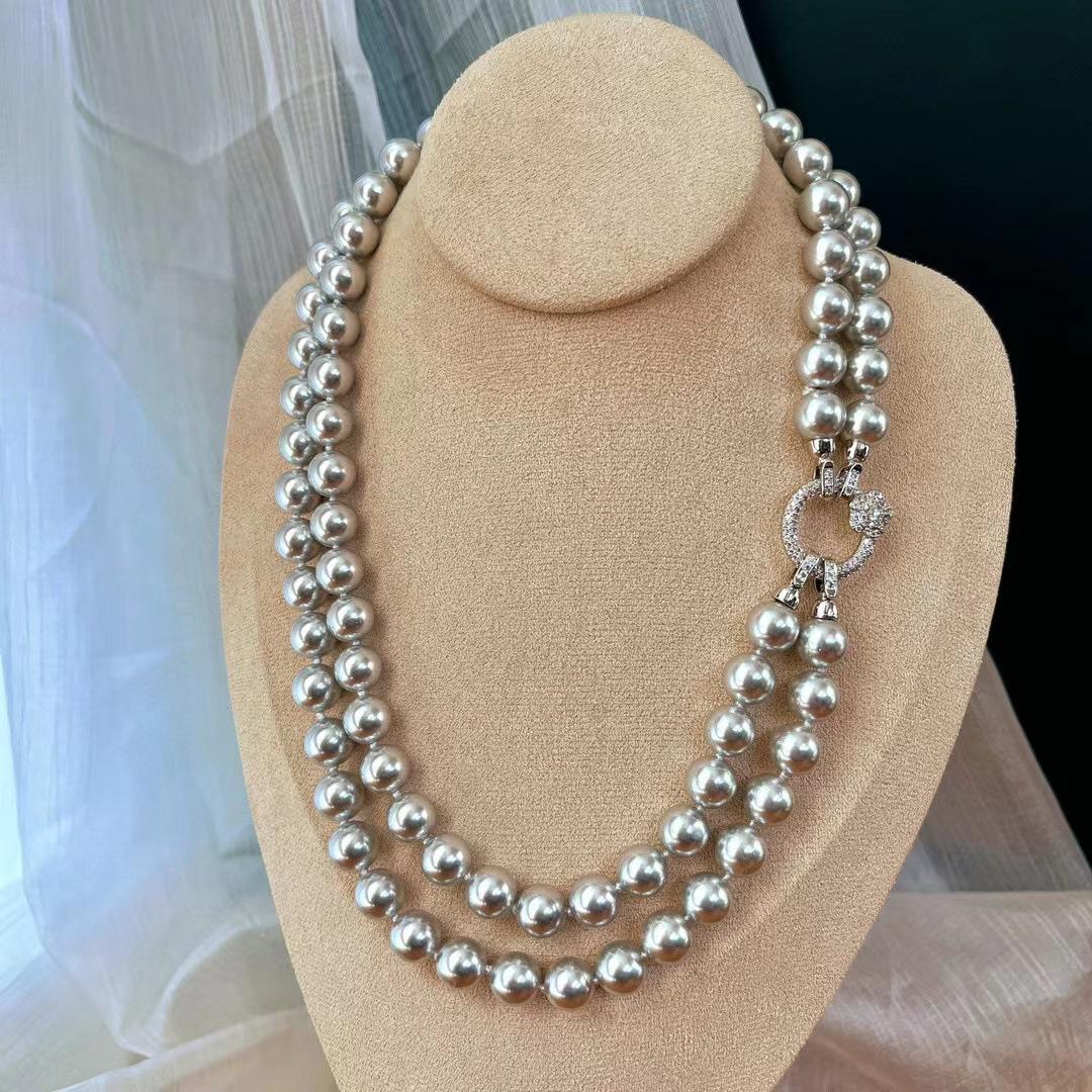 

Vintage Combination Multi-Wear Double Layer Stacked Wear Shijia 616 Platinum Grey Pearl Necklace Long Sweater Chain