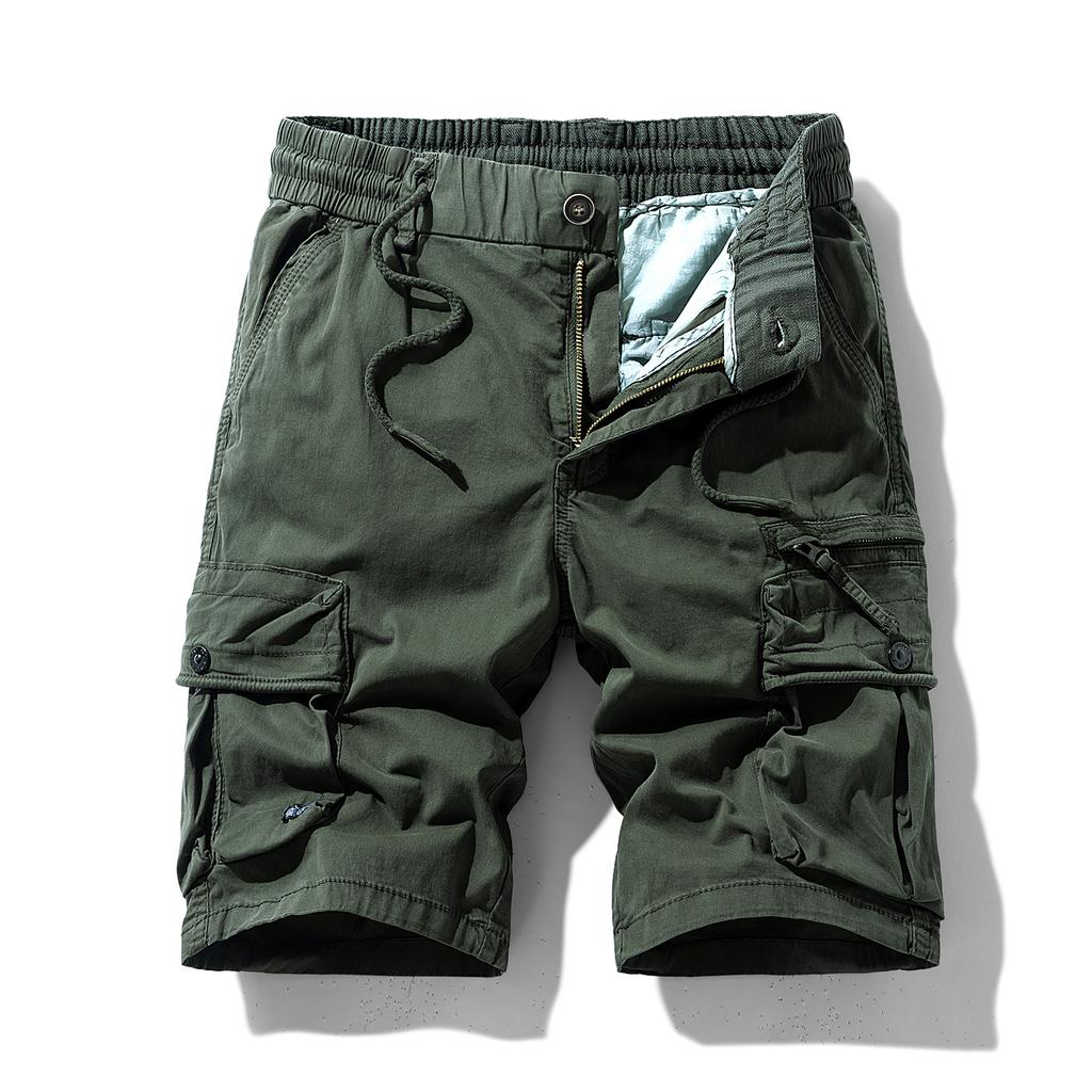 Summer Men's Casual Pants Simple Multi-Pocket Cotton Loose Fit Comfortable Breathable Knee Length Pants