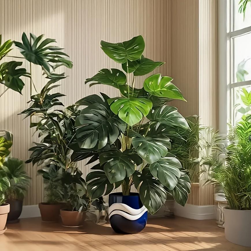 1pc Realistic Monterey Leaf Artificial Greenery 12/18/24 Pcs Leaves Faux Plant For Home  Hotel Wedding Indoor Outdoor Decor