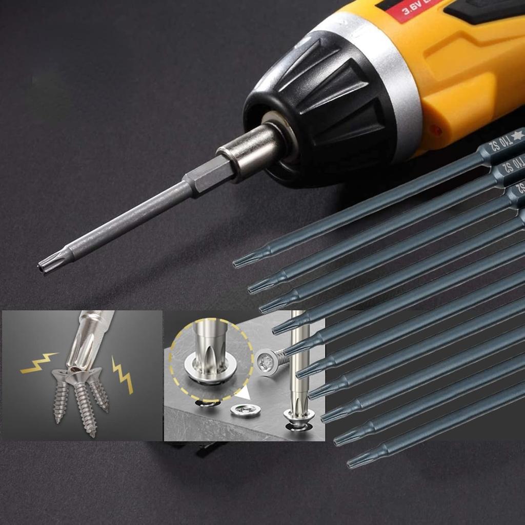 Hilitand 10pcs 100mm Long Torx Screwdriver Bits Set Alloy Steel 1/4" Hex Shank T10 Magnetic Security Star Head Screwdriver Bits (T 10)