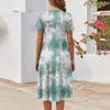 Women's Casual Fashion Round Neck Short Sleeve Print Midi Dress