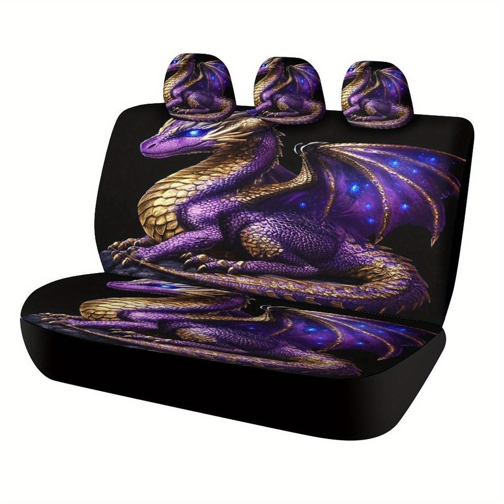 Fioletowo-złoty pokrowiec na fotel samochodowy z motywem smoka dla większości samochodów, dekoracyjne wysokiej jakości pokrowce ochronne na fotel samochodowy pełny zestaw, uniw