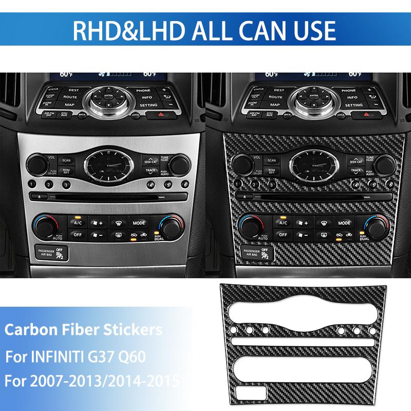 

Наклейка на центральную панель управления из настоящего углеродного волокна, аксессуары для интерьера, Стайлинговое украшение для Infiniti G37 2007-2013 Q60 чёрный